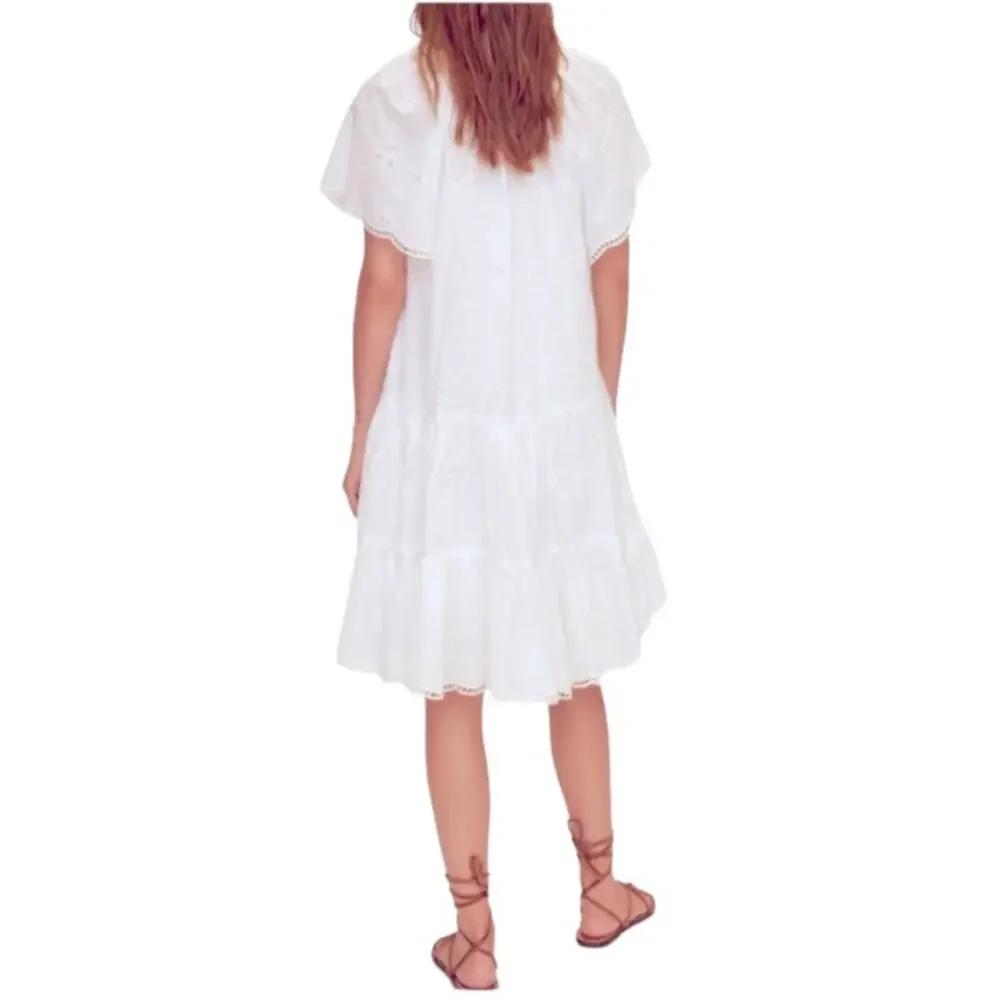 MANGO Open Work Detailed  Eyelet Dress White Size M